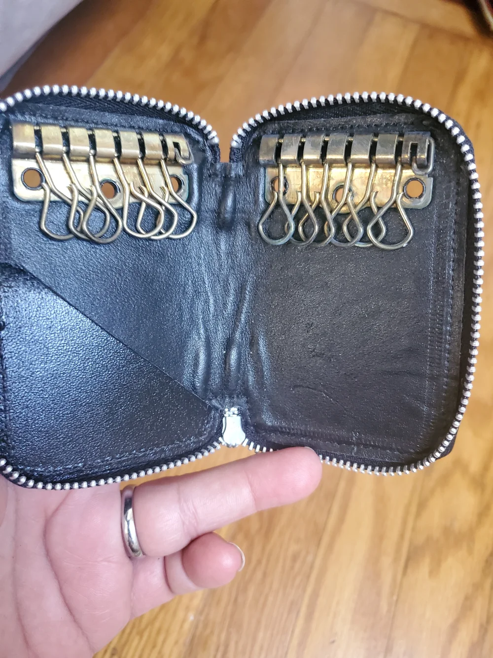 Vintage Key Case,id Card Holder Black Genuine Cowhide Leather Womens